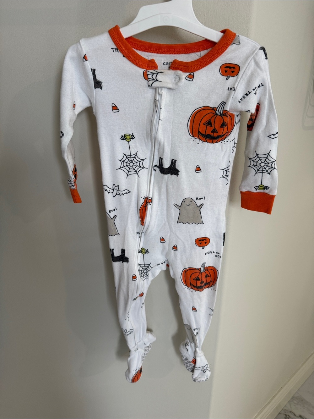 Carters Halloween Pumpkin & Ghost zip onesie 12 months